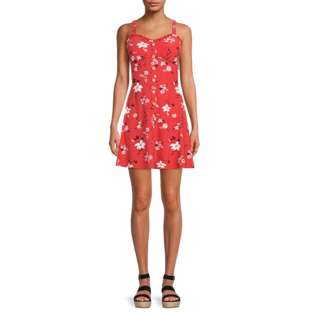 No Boundaries Juniors’ Milk Maid Button Front Dress - Walmart.com | Walmart (US)