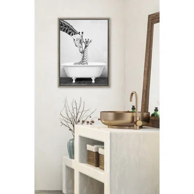 'Giraffe in Tub' by Amy Peterson- Floater Frame Photograph Print on Canvas | Wayfair Professional