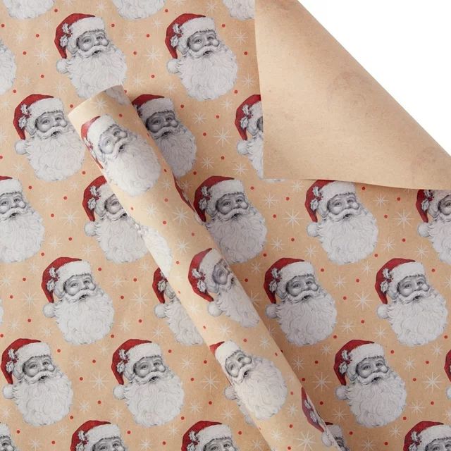 Santa Face Kraft Wrapping Paper, Traditional, Christmas, Brown, Red, White, 30" Wide, by Holiday ... | Walmart (US)