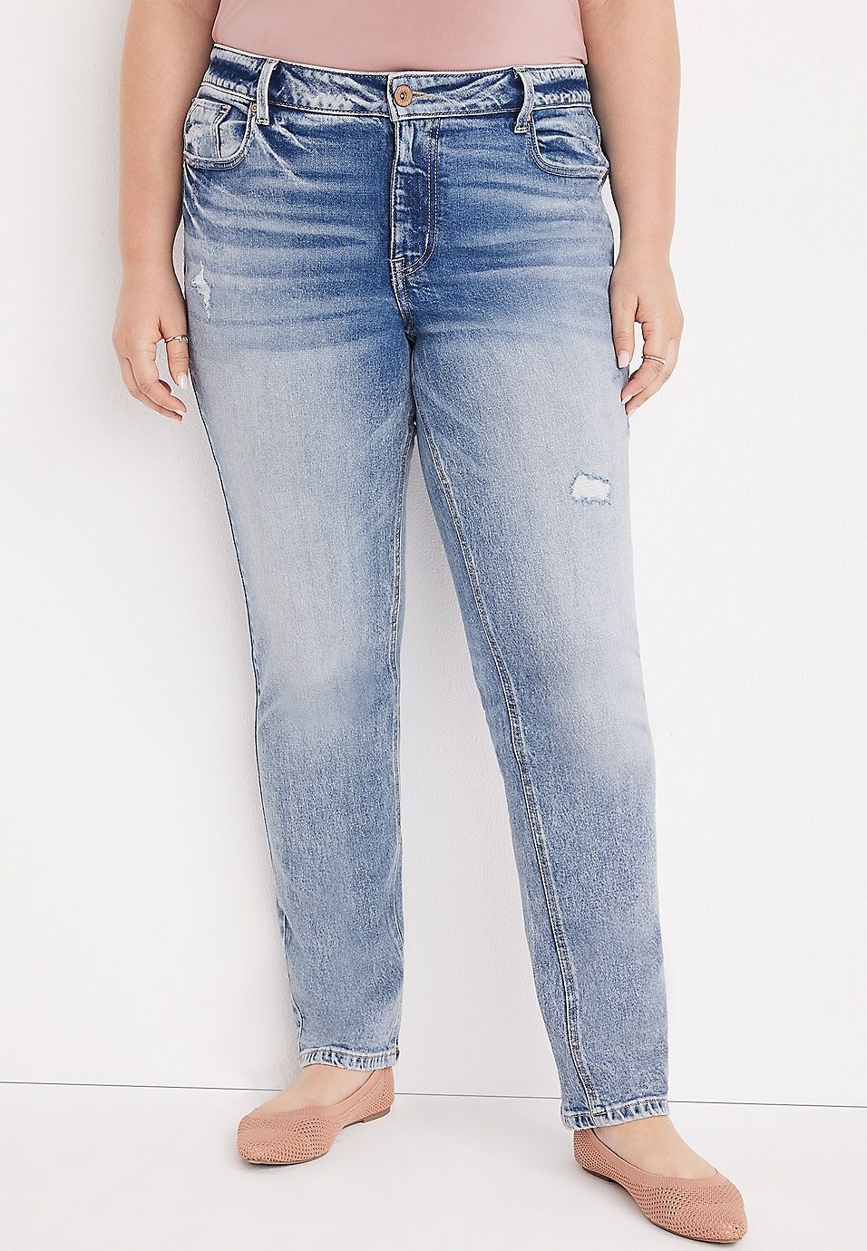 Plus Size edgely™ Loose Straight Super High Rise Ripped Jean | Maurices
