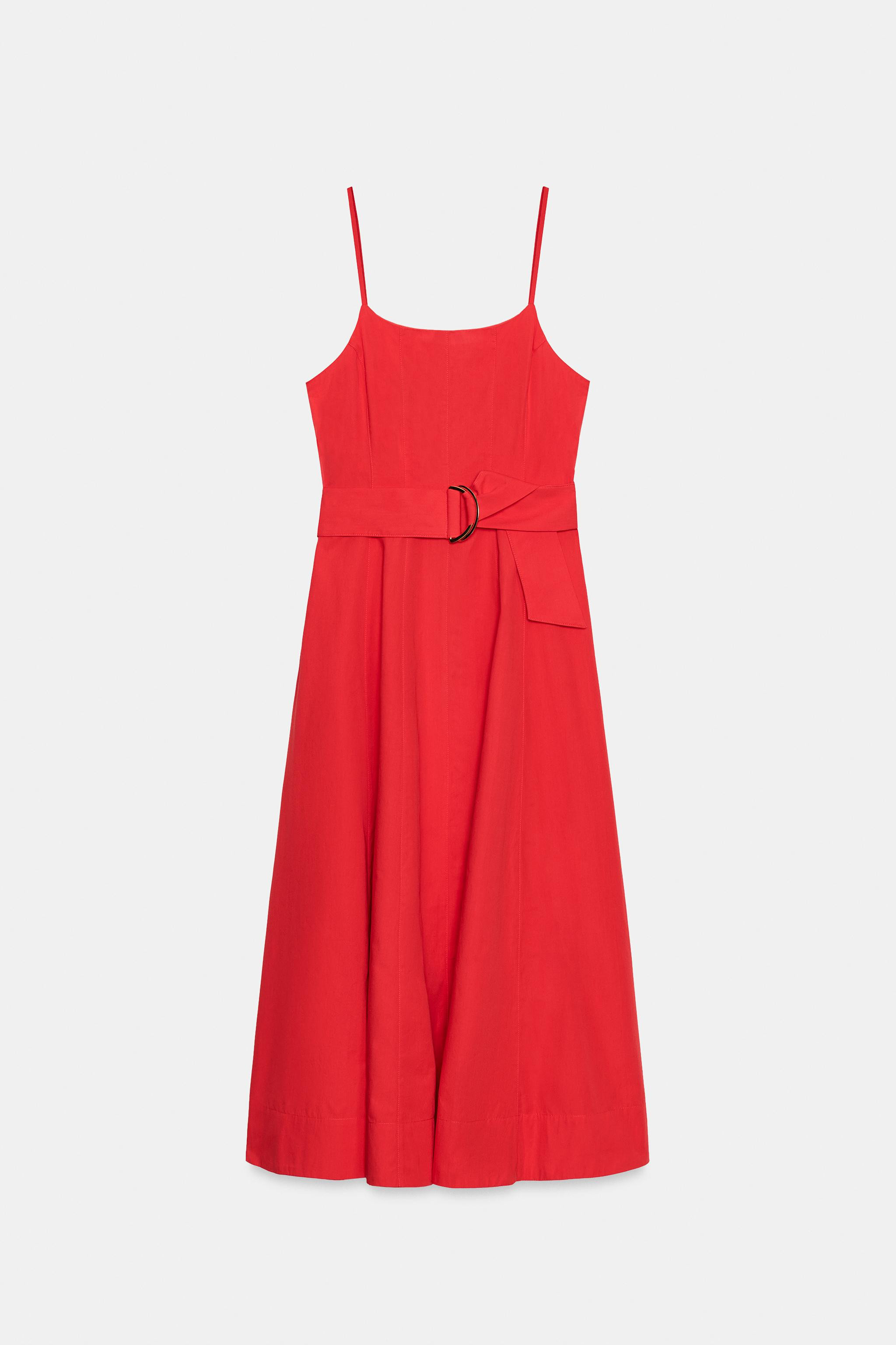 POPLIN MIDI DRESS WITH BELT | Zara UK