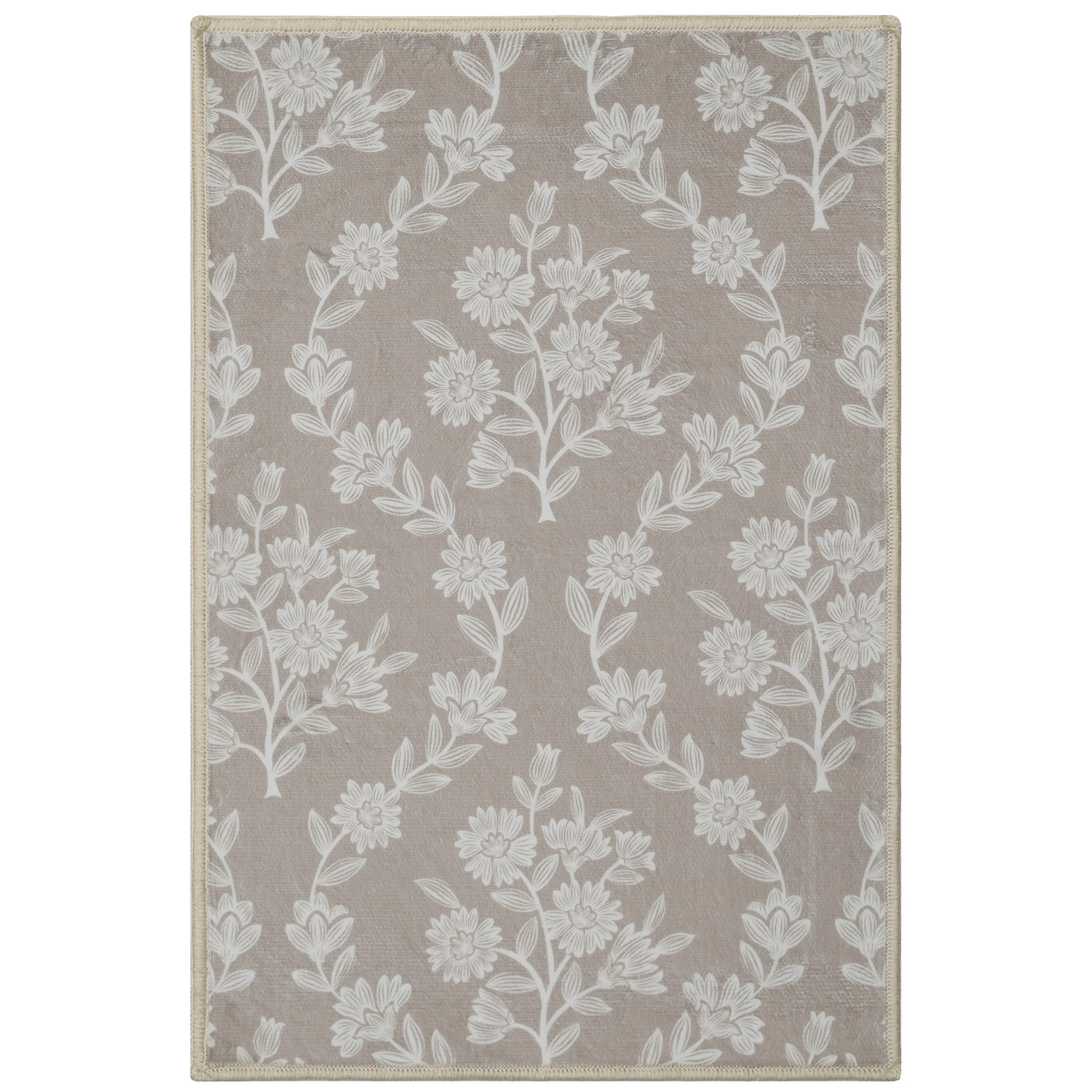 My Texas House Taupe Flower Damask Machine Washable Indoor Area Rug, 2' x 3' | Walmart (US)