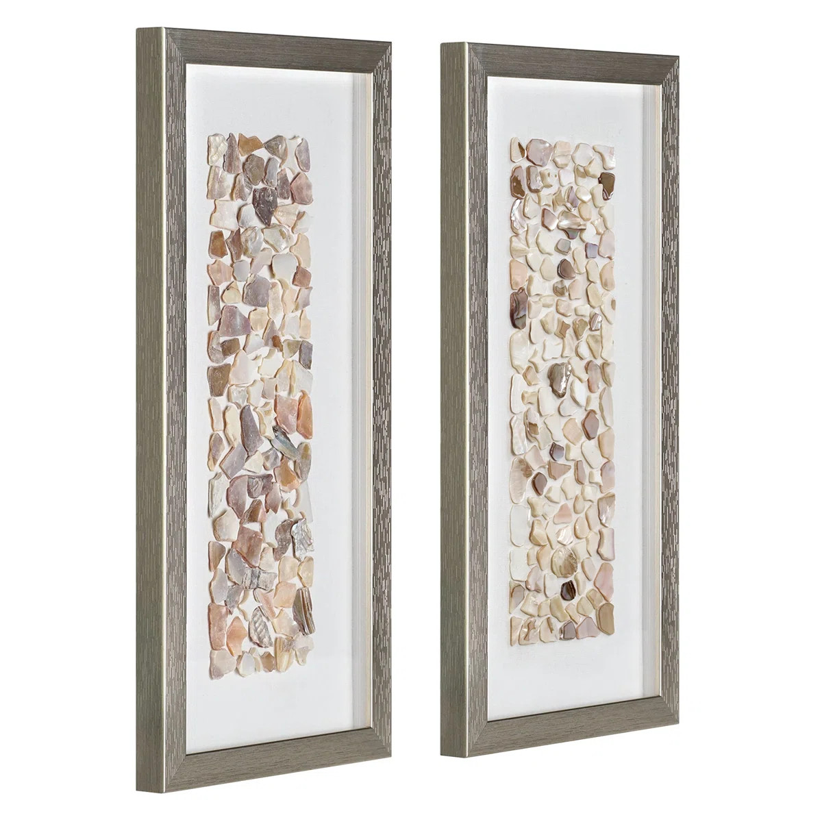 Neutral Seashell Mosaic Panel Wall Art Set with Champagne Silver Frame - Handcrafted 2 Piece Ivor... | Wayfair North America
