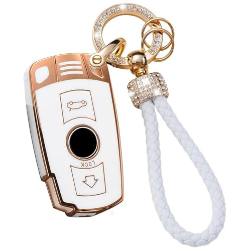 ontto Car Key Cover Fit for BMW 1 3 5 Series E90 E92 E93 X5 X6 Z4 E90 Car Accessories TPU Key Fob Holder Classy Key Case with Rhinestone Keychain Full Cover for Key Fob,Beige | Amazon (US)