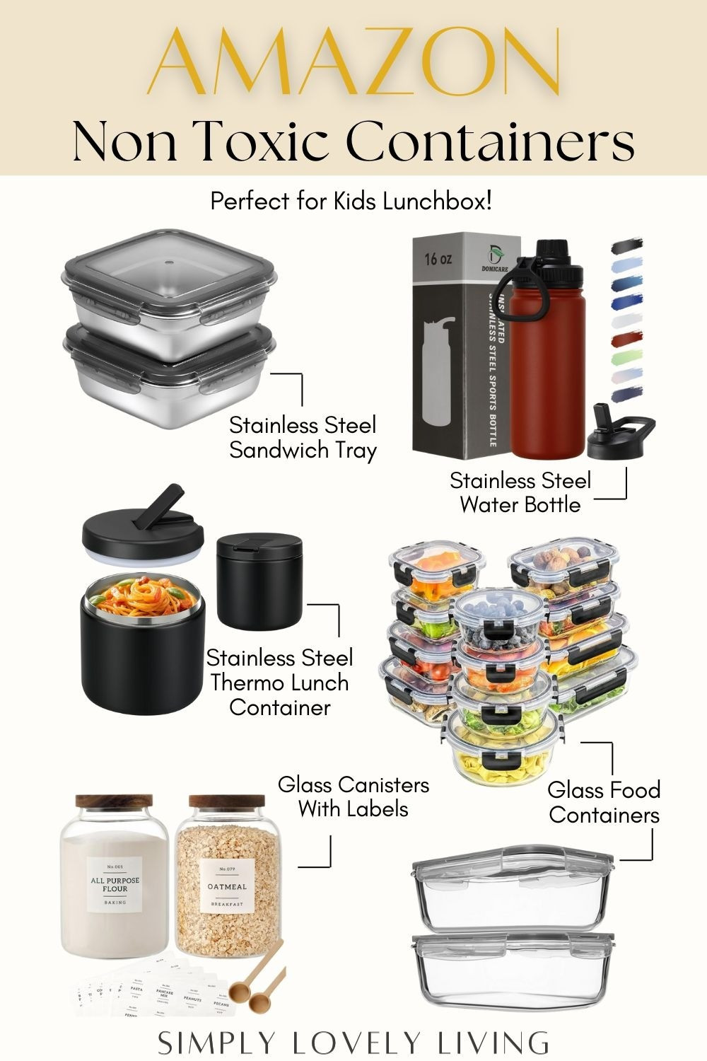 Amazon Non Toxic food containers. Stainless steel water bottle. Stainless steel sandwich containers. Stainless steel Thermo lunch container. Glass food containers. Extra large glass food containers. Glass canisters with lids. Different sizes available! #nontoxichome #crunchymom 

#LTKHome #LTKFindsUnder50 #LTKKids