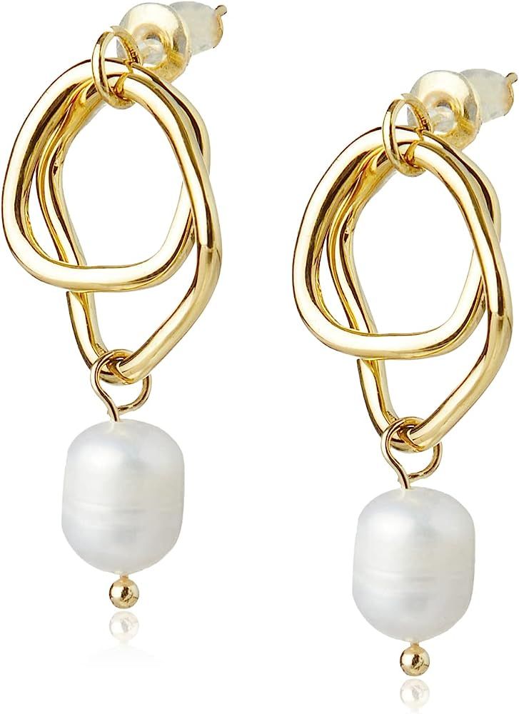 Mitya 14K Gold Plated Sterling Silver Dangle Premium Freshwater Pearls Earring Classic Infinity E... | Amazon (US)