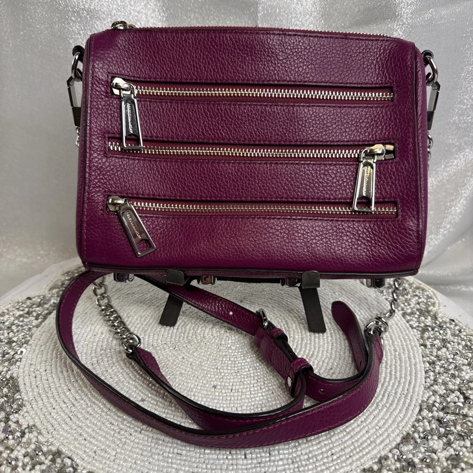 Rebecca Minkoff Wine Leather 4 Zip Compartment Crossbody Bag Purse | eBay AU