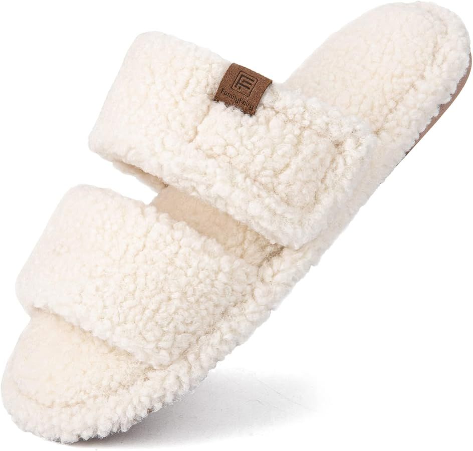 FamilyFairy Open Toe Slippers for Women Adjustable Memory Foam House Shoes Faux Fur Fuzzy Slide S... | Amazon (US)