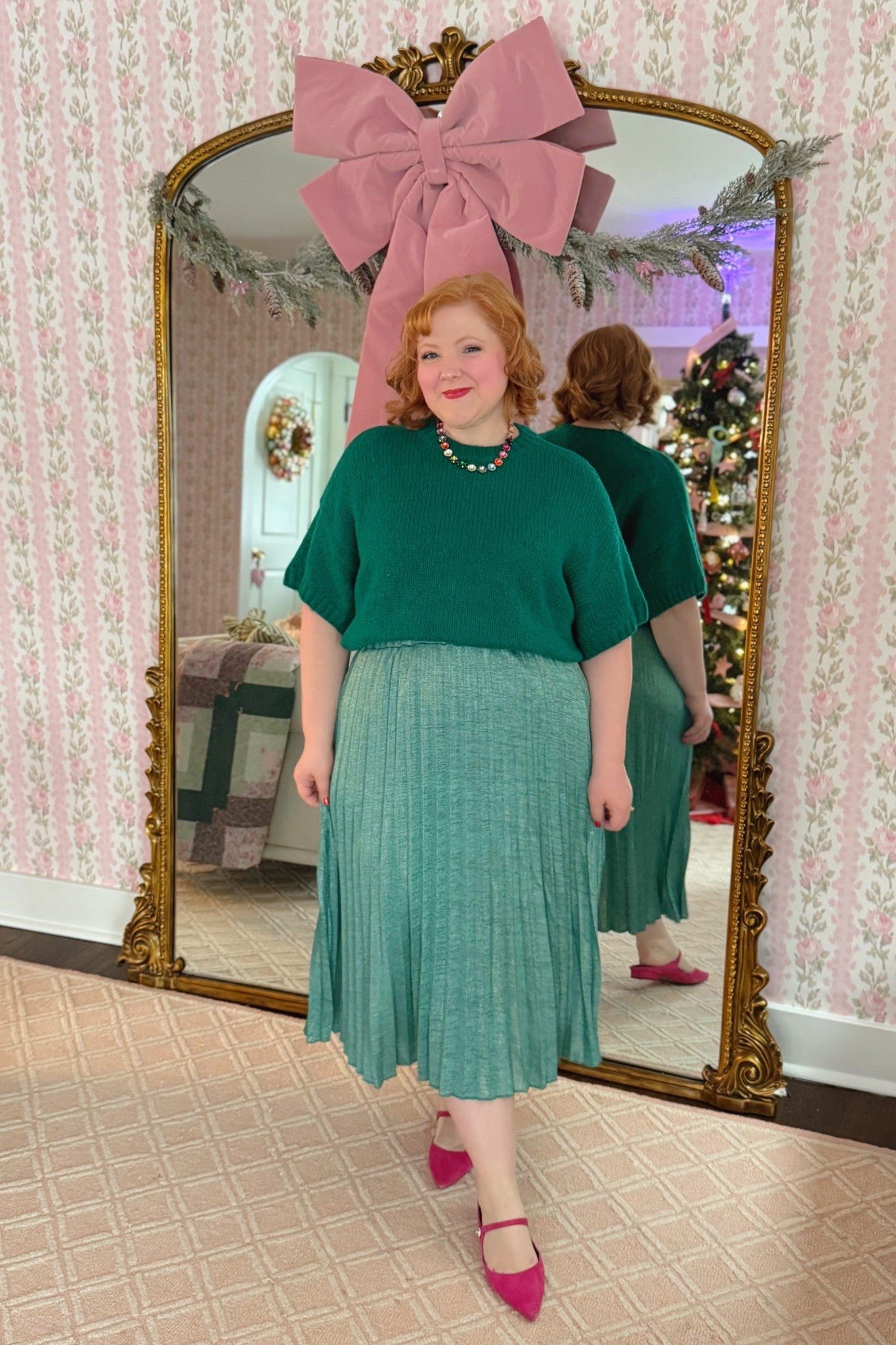 Emerald Green Holiday Outfit 💚💎 Wearing a 16/18 in the sweater (comes in 4 colors) and a 12/14 in the skirt (which has a super stretchy elasticized waist). Take 35% OFF at Ulla Popken with code WWWULLA.

#LTKFindsUnder50 #LTKHoliday #LTKPlusSize
