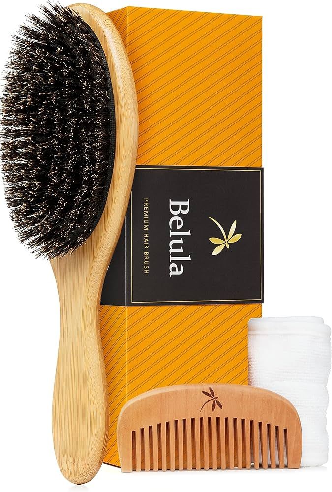 Belula 100% Boar Bristle Hair Brush Set (Medium). Soft Natural Bristles for Thin and Fine Hair. R... | Amazon (US)