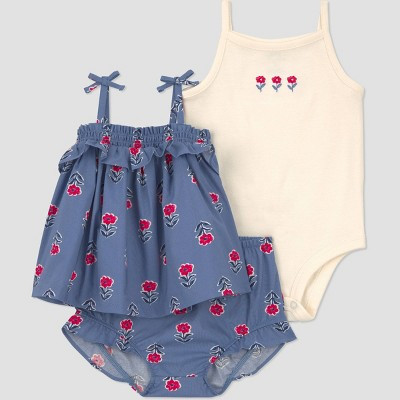 Carter's Just One You® Baby Girls' 3pc Floral Tank Top with Bodysuit and Bloomer Set - Blue/Ivory/Red Newborn | Target