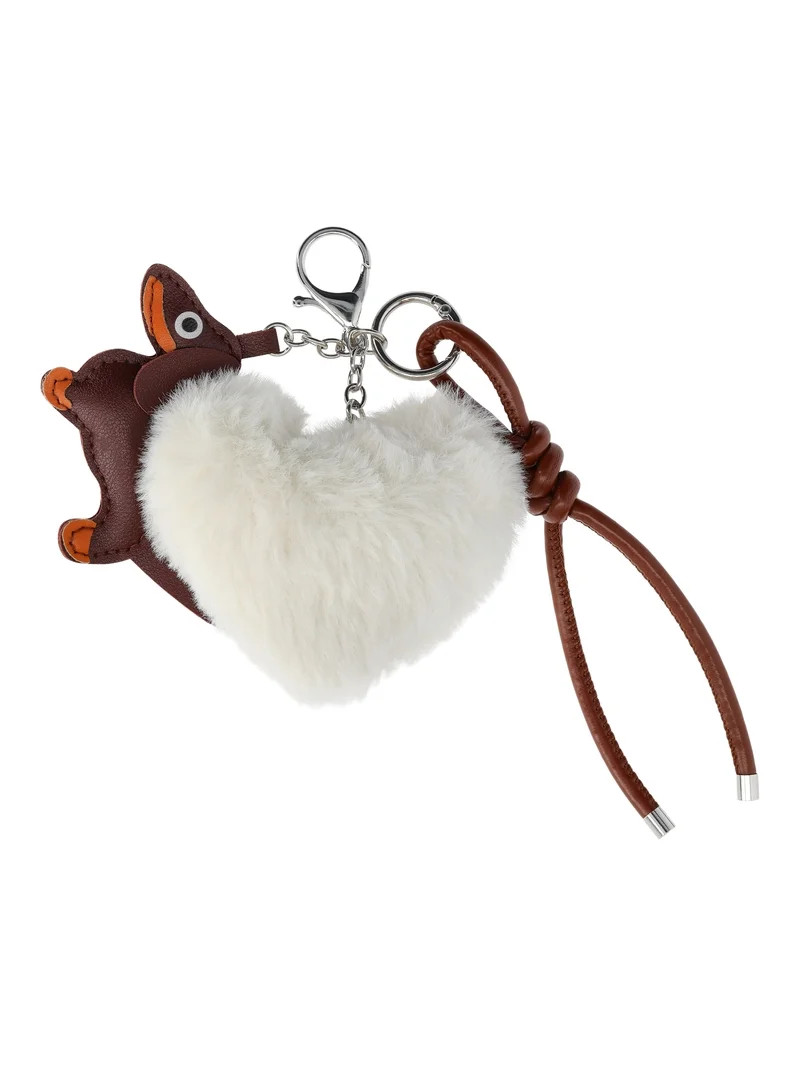 No Boundaries Women'sDog & Heart Pom Pom Bag Charm, Off-White | Walmart (US)