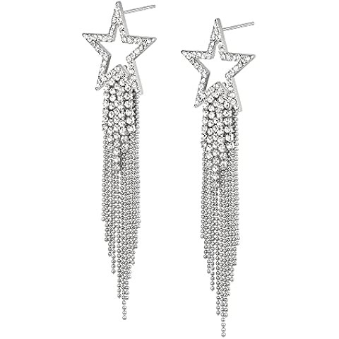 Women’s Tassel Earrings Star Ear Stud Pave Crystal Dangle Earrings Boho Waterfall Beaded Fringe... | Amazon (US)