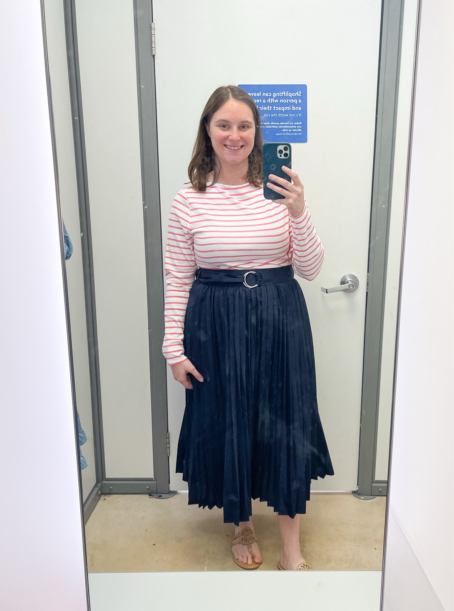 Another dirty mirror, but a cute outfit!

Fun for teaching or at the office. It’s also a subtle Valentine’s outfit with the pink and white stripes of the top. Outfit is also bump friendly. 

Top: Large
Skirt: Large

#LTKMidsize #LTKBump #LTKFindsUnder50