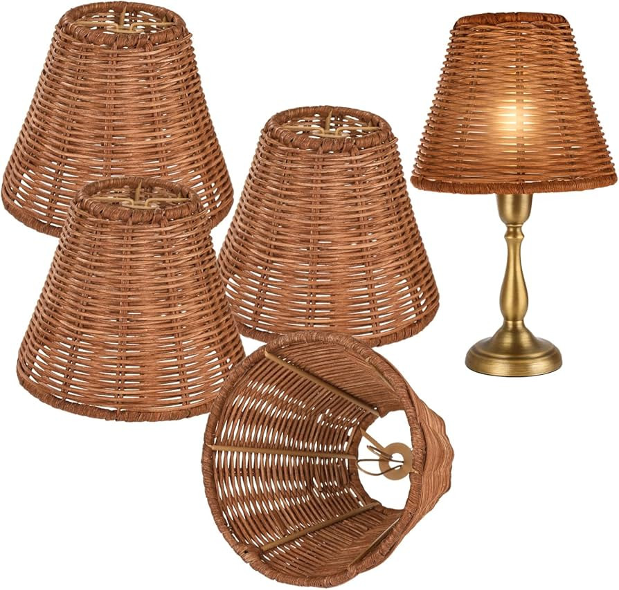 4 Pack Rattan Chandelier Shades, Small Woven Lampshades with Clip-On Fitter, Handmade Decorative ... | Amazon (US)
