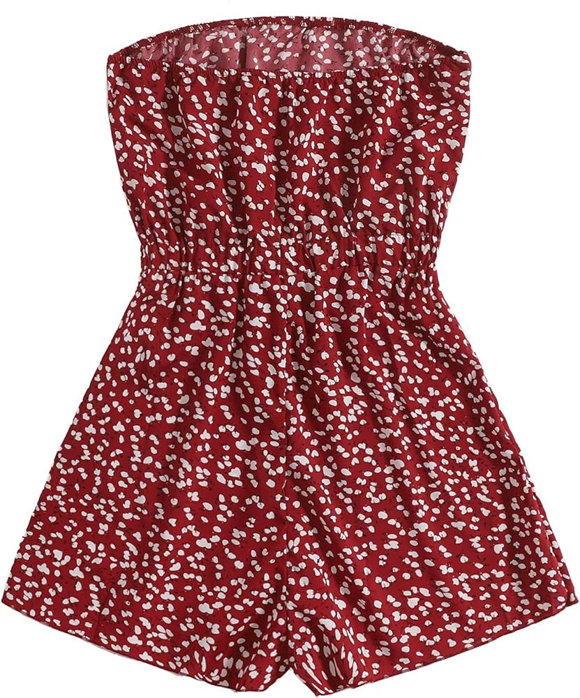 SweatyRocks Women's Off Shoulder Floral Print Playsuit Strapless Romper Short Jumpsuit | Amazon (US)