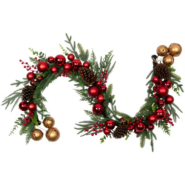 Northlight Mixed Foliage with Jingle Bells and Ornaments Artificial Christmas Garland - 6' x 8" -... | Target