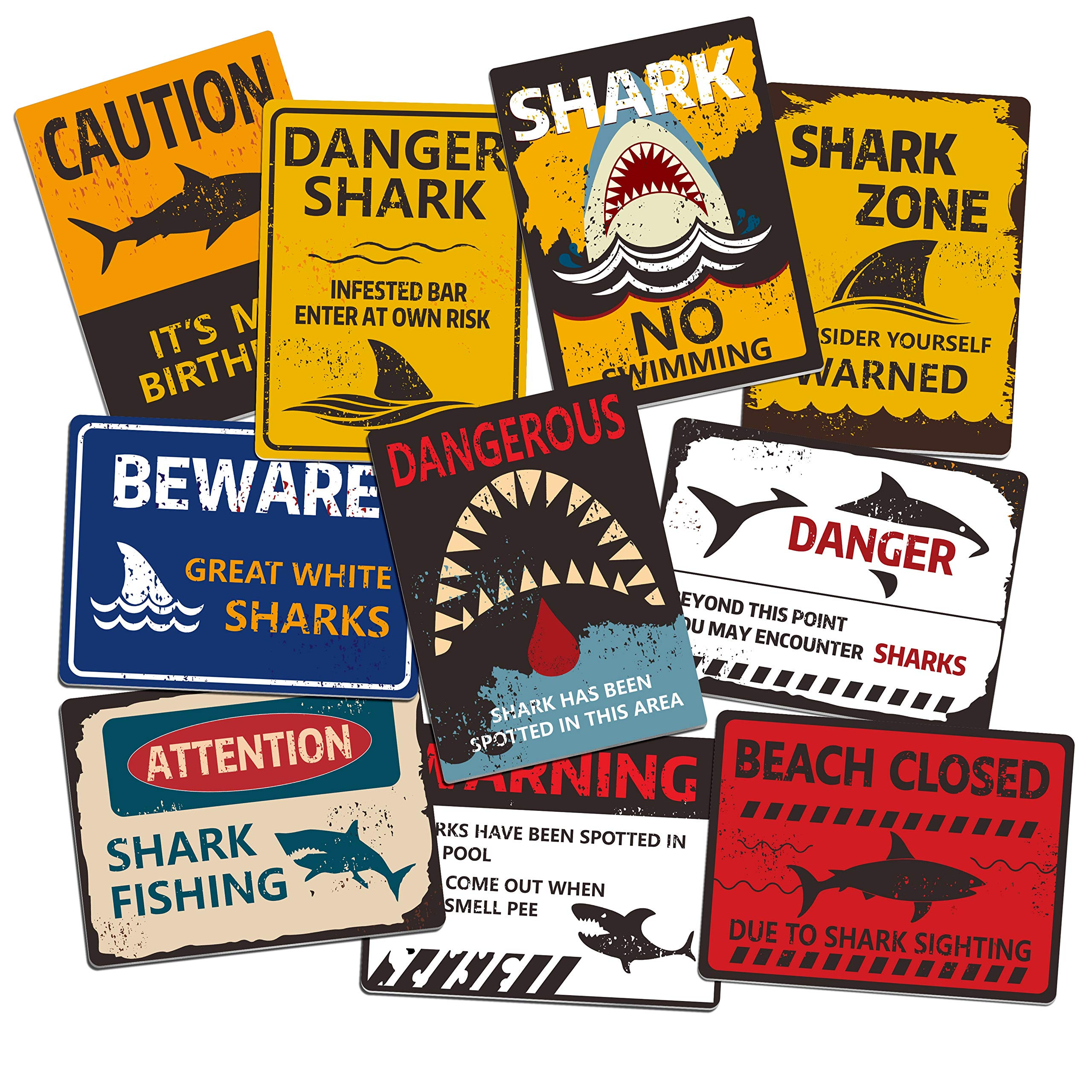 Hebayy 10 Designs Shark Zone Party Wall Decorations Signs for Ocean Theme Birthday Party Supplies... | Amazon (US)