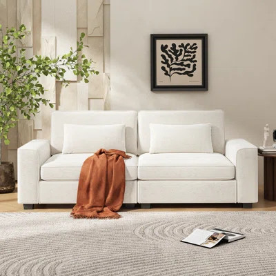 79.5" Modern Fabric Sofa with Plush Cushions and Sturdy Solid Wood Frame | Wayfair North America