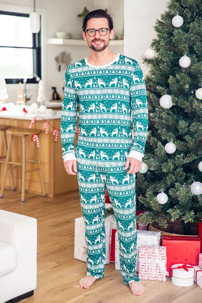 Mens Underneath The Tree Green Christmas Print Pajama Joggers | Pink Lily
