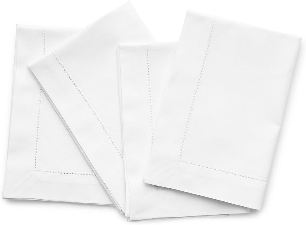 Solino Home Cotton Linen Napkins 20 x 20 Inch – White Hemstitch Dinner Napkins for Spring, Sum... | Amazon (US)