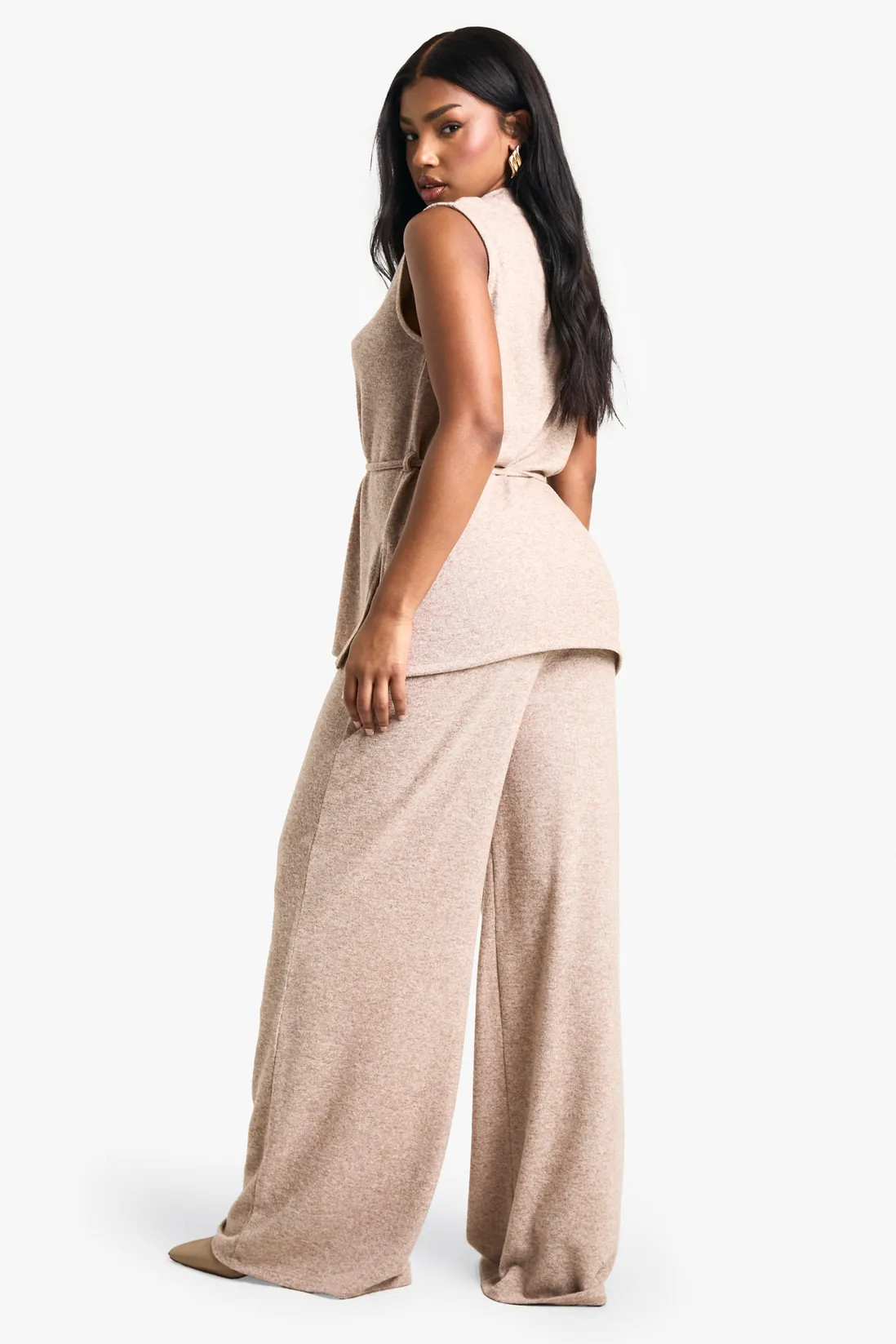 Brushed Tunic Tie Belt Top And Wide Leg Trouser | Boohoo.com (UK & IE)