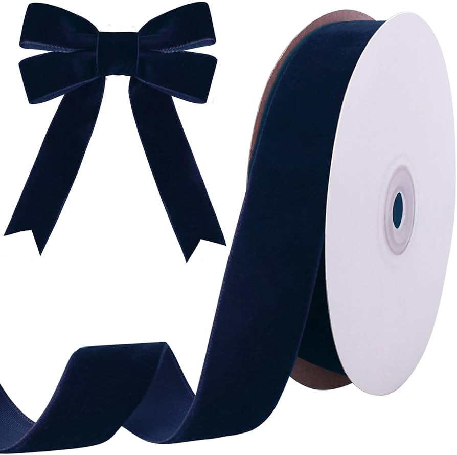 10 Yards Blue Velvet Ribbon 1 Inch for Christmas Tree,Navy Velvet Christmas Ribbon for Gift Wrapp... | Amazon (US)