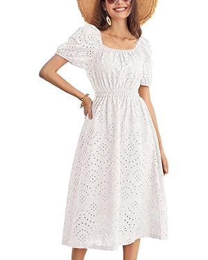 GRACE KARIN Women's Eyelet Dresses Summer Square Neck Short Puff Sleeve Casual A Line Boho Midi D... | Amazon (US)