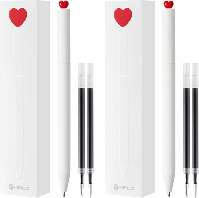 Kaco FIRST Gel Ink Pens, Pack of 2 Pieces Cute Heart Pen Set with Extra 4 Black Refills (2 White) | Amazon (US)