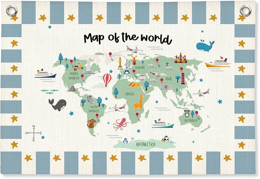 World Map Classroom Banner, Educational Map of the World Wall Hanging Sign for Geography Learning... | Amazon (US)