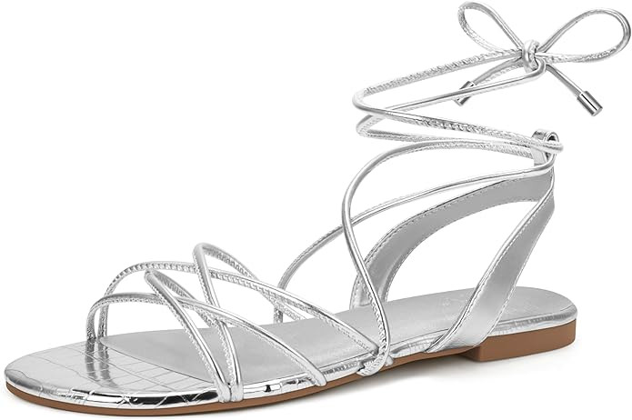 PARTY Women's Strappy Sandals Gladiator Lace Up Flats Summer Wrap Open Toe Tie Up Shoes | Amazon (US)