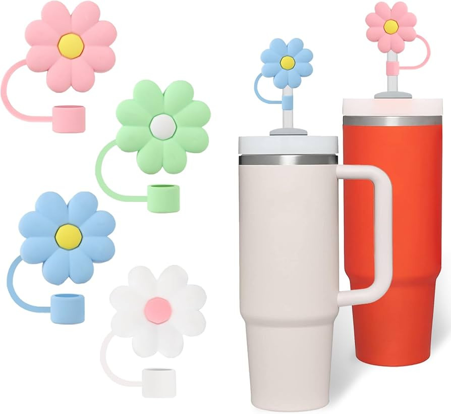 4Pcs Straw Covers Cap, Monkle Stanley Straw Topper Silicone Reusable Dust-Proof Straw Tips 8-10mm... | Amazon (US)
