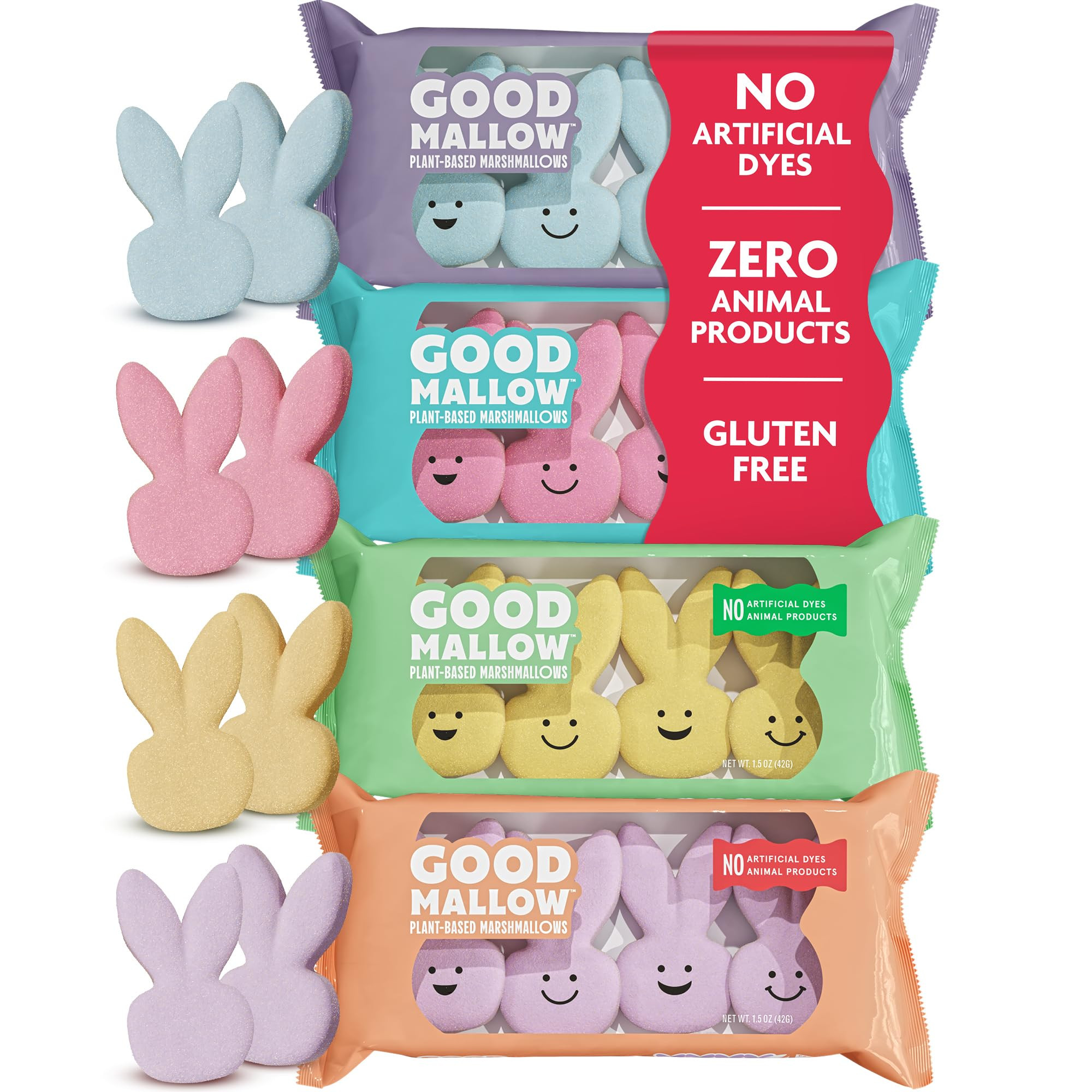 GoodMallow Plant-Based Easter Bunny Marshmallows – 4 x 4 Assorted Bunnies – 100% Vegan Marshm... | Amazon (US)