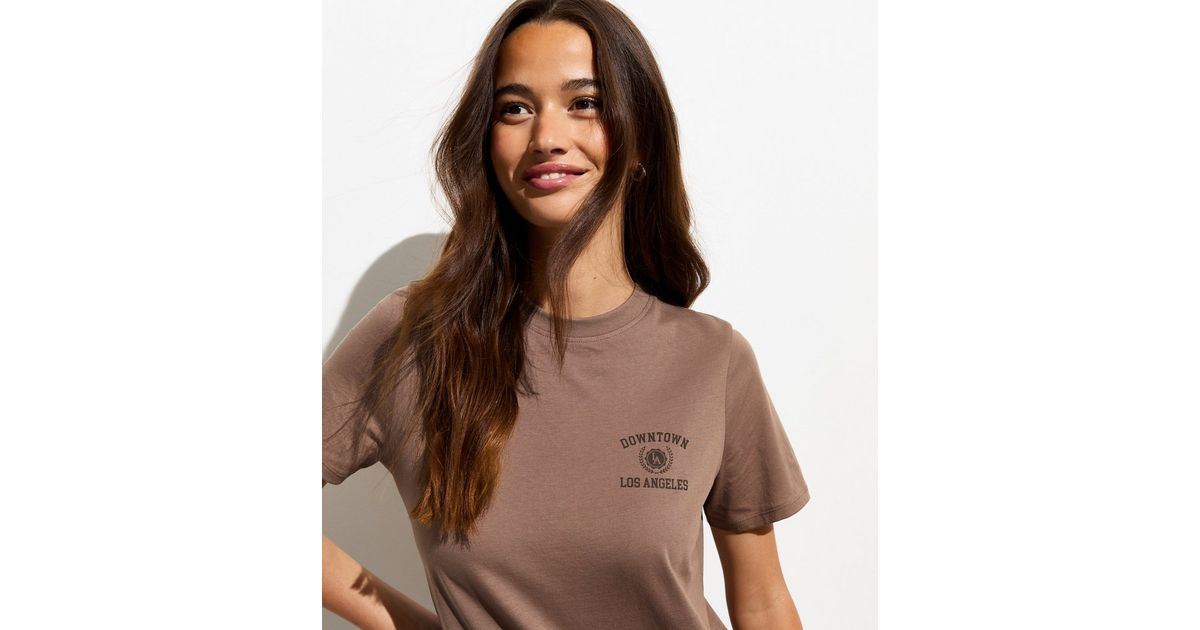 Brown Los Angeles Cotton T-Shirt  | New Look | New Look (UK)