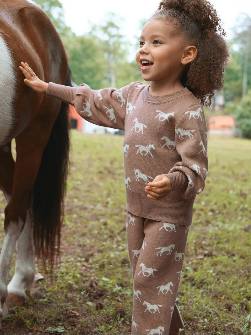 Modern Moments by Gerber Toddler Girl Jacquard Sweater Knit with Wide Leg Pant Set, Sizes 12M-5T | Walmart (US)