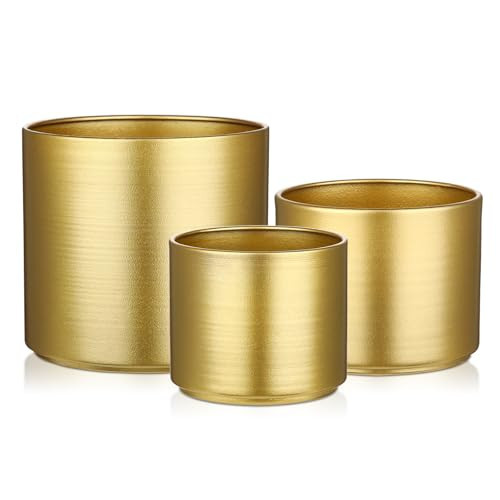 Briful Gold Metal Planters 3.93''/4.72''/5.9'' Gold Flower Planter with Drainage Hole for Outdoor Planting, Indoor Decorative Metal Buckets Floral Arrangement, Home Farmhouse Tables Decor, Set of 3 | Amazon (US)