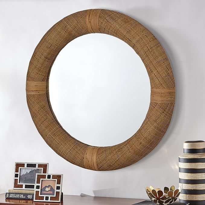 Creative Co-Op Round Wood and Rattan Mirror, Natural | Amazon (US)