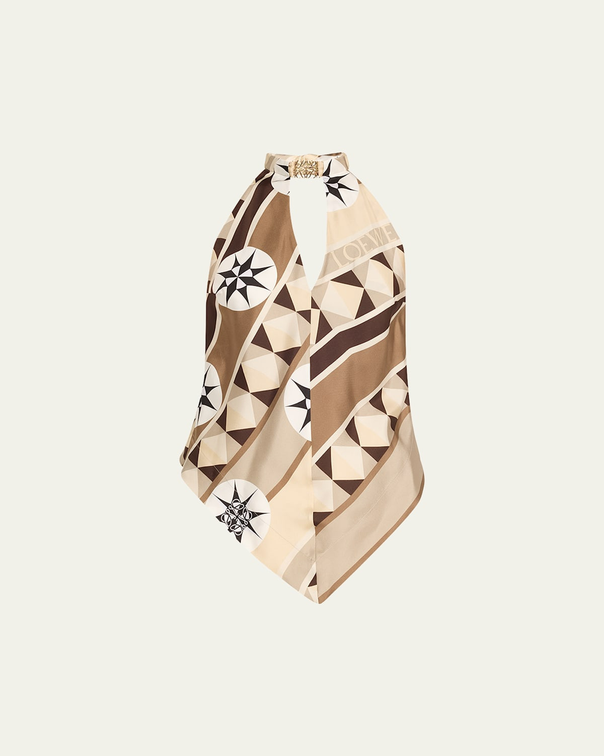 Anagram Keyhole Geo-Print Silk Halter Top | Bergdorf Goodman