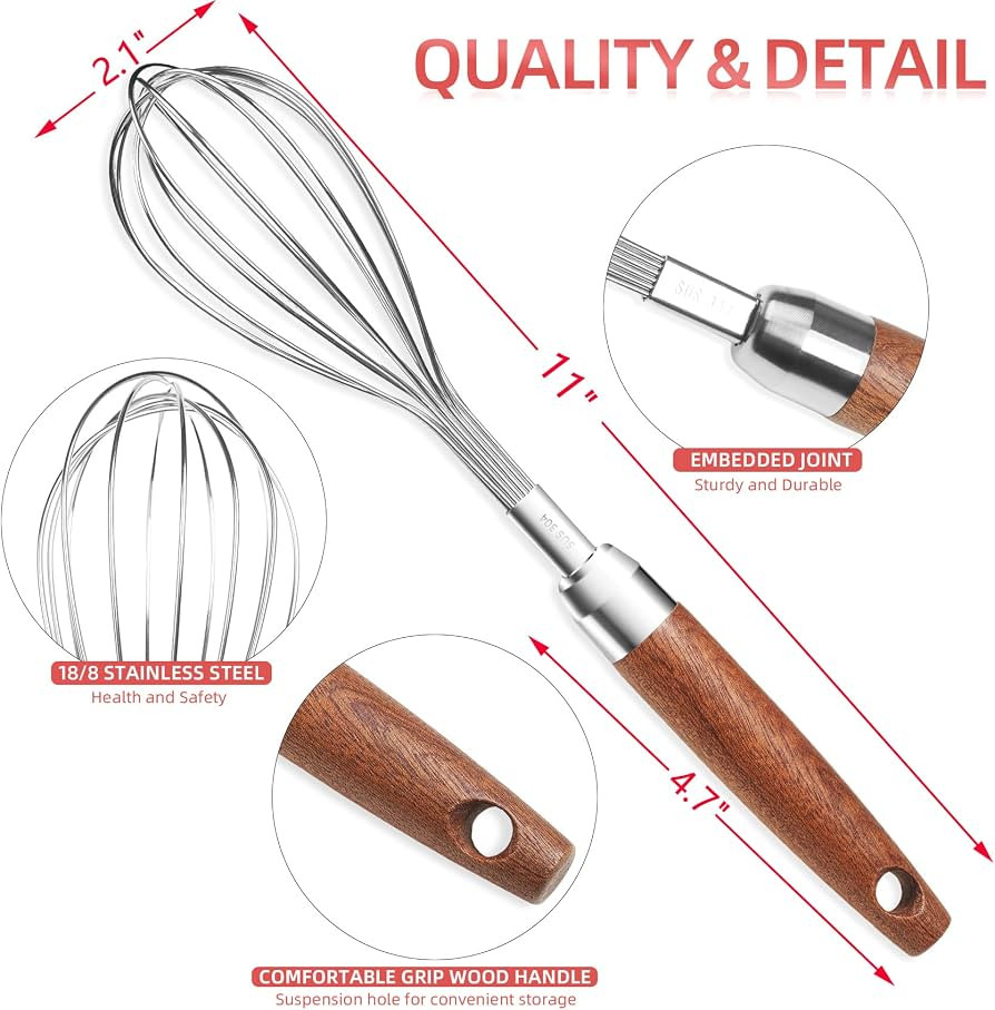 Whisk for Cooking,Stainless Steel Wire Wooden Handle Kitchen Multi Function Non Stick Balloon Whi... | Amazon (US)