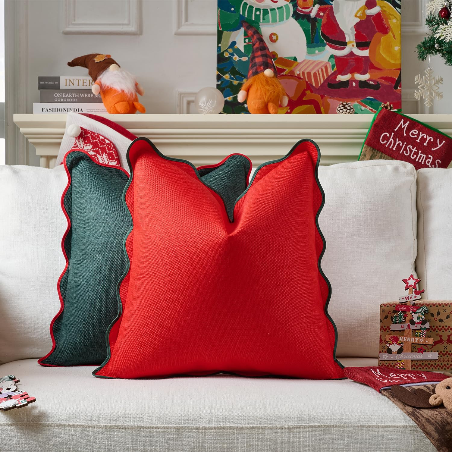 Christmas Throw Pillow Covers | Decorative Pillow, Fabric Feels a Little Stiff | Scalloped Sytle ... | Amazon (US)