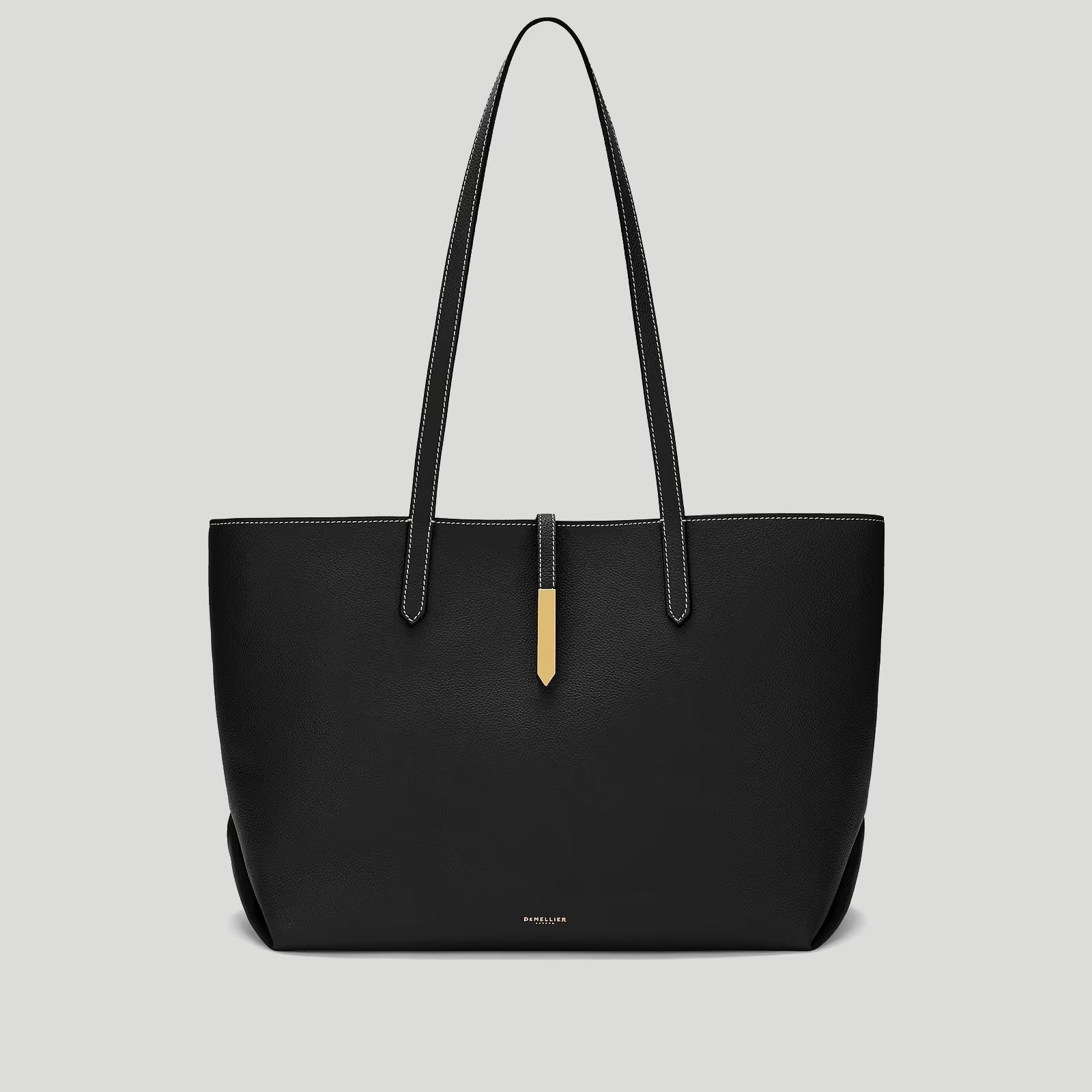 The Tokyo Tote | Black Small Grain Ecru Stitching | DeMellier | DeMellier