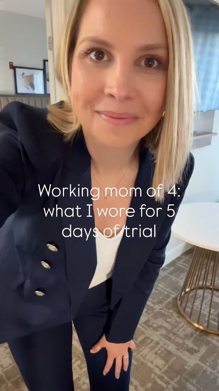 Calling all my fellow corporate America ladies! Here’s what I wore for 5 days of trial. I’m wearing a size 6 in all the suits and a size small in all the tops. Comment NEED for details. 🫶🏻

I’m Julie, a mom of 4 who works in corporate America as an attorney. Follow along for more working mom content! 

#modernmom #workingmomma #motherhoodunfiltered #workwearstyle #millenialmom 
over40 workingmomlife momsunfiltered grwmvlog momsupportingmoms 4kidsin6years btsvlog motherhood momsover40 momlifebelike motherhood workingmoms relatablemoms reallife GRWM worktrip lawyermom
