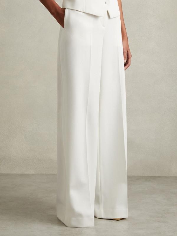 Wool Blend Wide Leg Tux Trousers | Reiss US