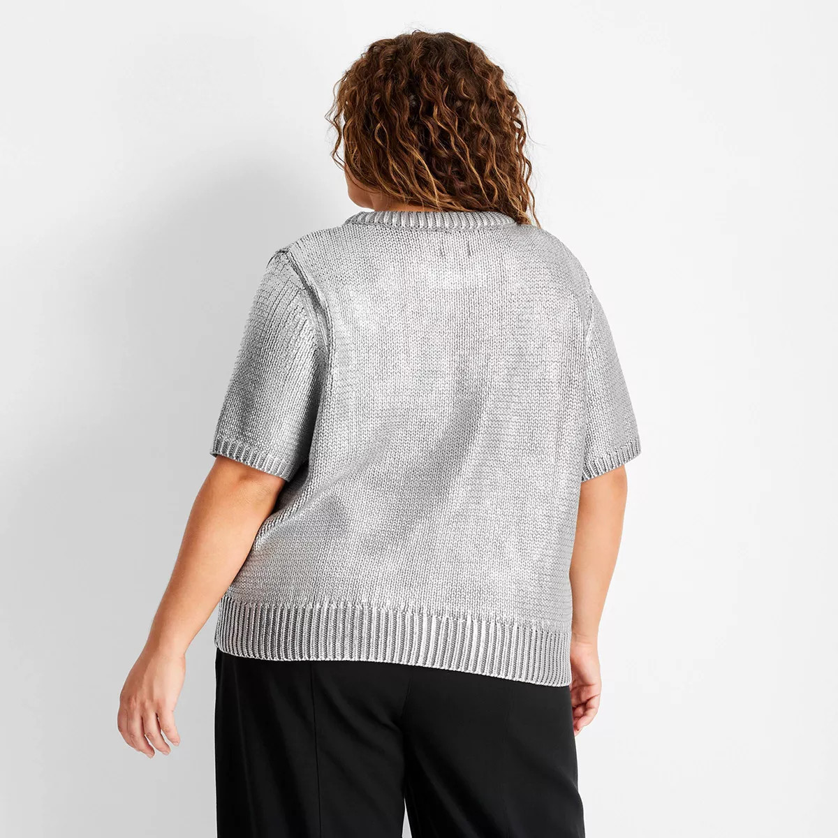 Women's Short Sleeve Crewneck Sweater - Future Collective Metallic Gray | Target