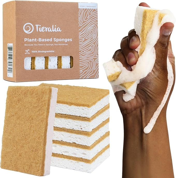 Tieralia Natural Dish Sponge Set – 6-Pack Eco-Friendly & Compostable Scrubbers | Cellulose & Si... | Amazon (US)