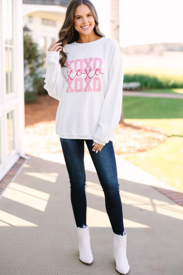 XOXO White Corded Graphic Sweatshirt | The Mint Julep Boutique
