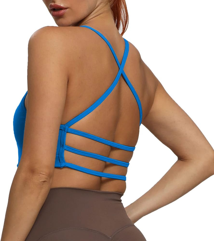 Aoxjox Women's Workout Sports Bras Fitness Backless Padded Amor Low Impact Bra Yoga Crop Tank Top | Amazon (US)