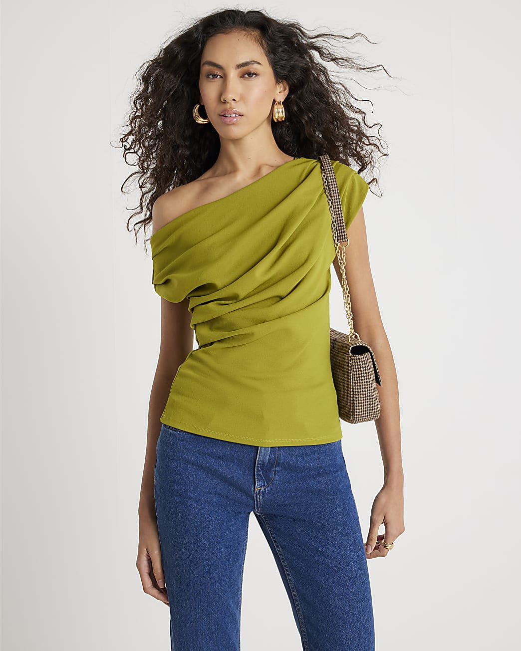Green Short Sleeve Drape Top | River Island UK & IE