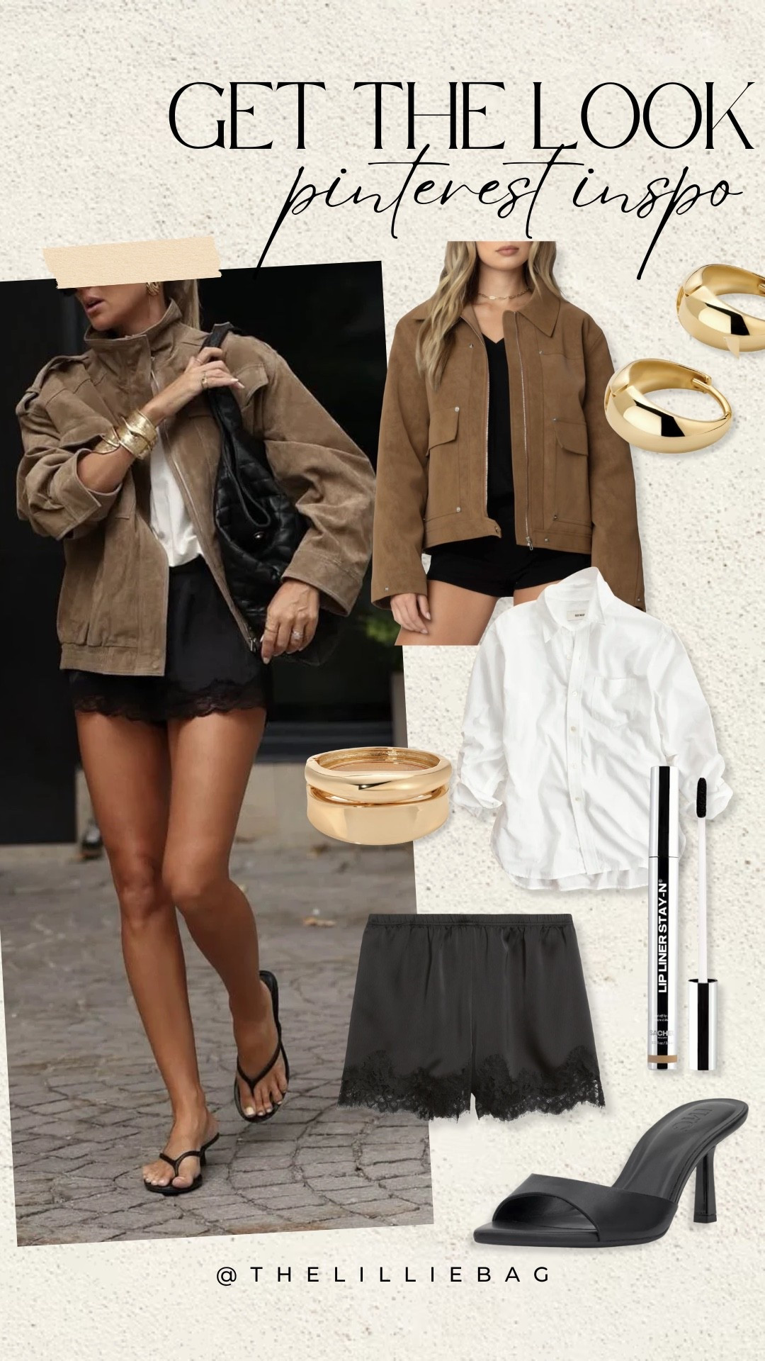 Pinterest made me buy it… and Amazon delivered. 🤎✨

Recreated this chic Pinterest look for less with Amazon finds! The suede jacket is giving designer vibes, the lace shorts are the cutest layering piece, and those simple black heels will go with everything. Saving this whole outfit for late summer into fall!

Amazon fashion, Amazon outfit, Amazon finds, Pinterest outfit, Pinterest inspired, suede jacket, lace shorts, black heels, gold jewelry, button down shirt, fall outfit, summer to fall style, neutral outfit, affordable fashion.

#LTKootd #LTKSaleAlert #LTKSeasonal