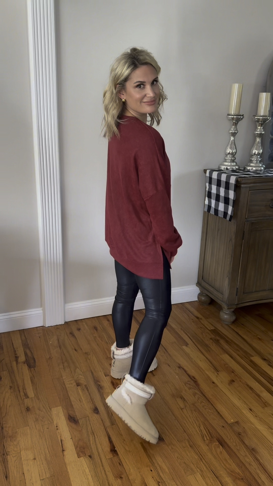 Your two new favorite shirts to wear with leggings!!! Both are super comfy!!! 

Waffle Knit Button Down: Medium
Crewneck Sweat Shirt: Large 
Spanx Leggings: Large 

#LTKFitness #LTKActive #LTKSeasonal